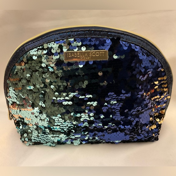 Isabella Scott Blue Flip Sequin Makeup Pouch Zipper Cosmetic Bag Toiletry Clutch - Picture 16 of 16